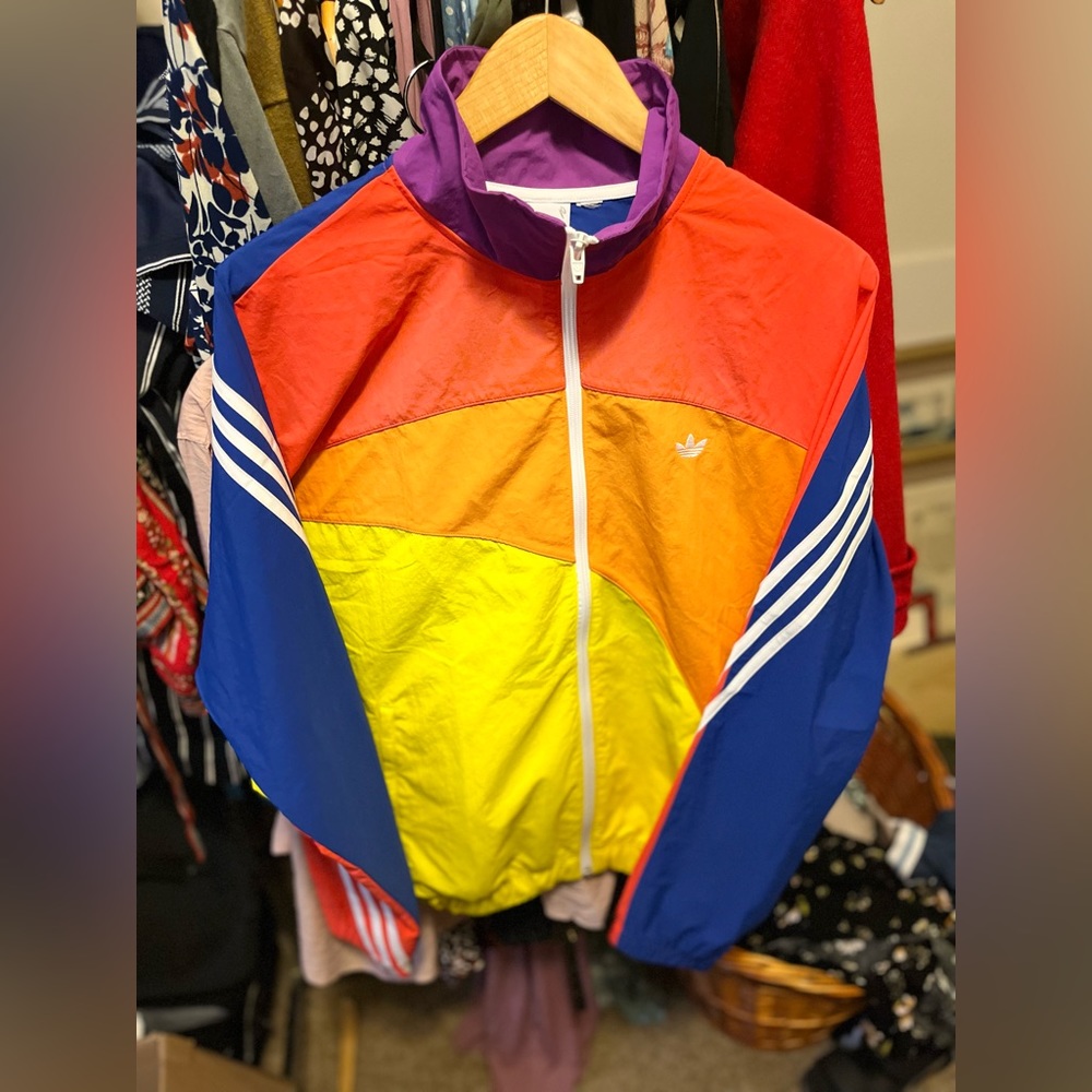 Adidas unisex Rainbow Off-center Windbreaker / Jacket 90’s style #pride